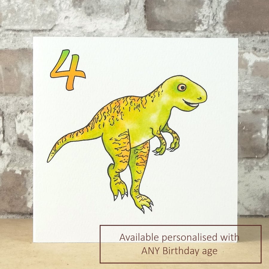 Dinosaur T-rex Birthday Card - Personalised with any age