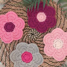  Crochet Funky Flower Coasters Set of 4