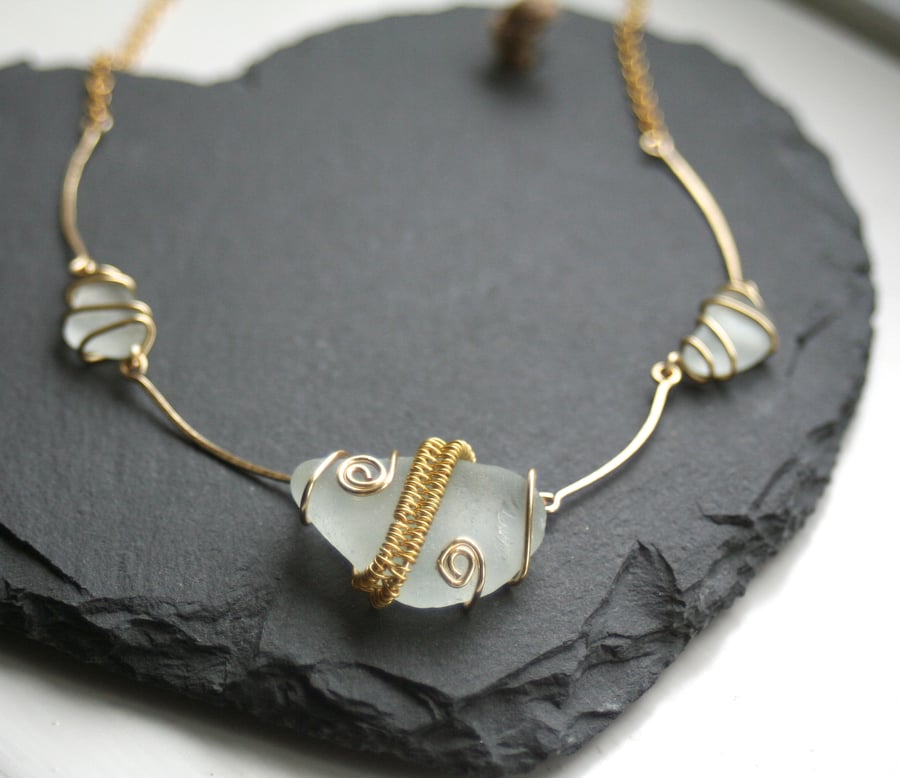 Wire wrapped sea glass necklace