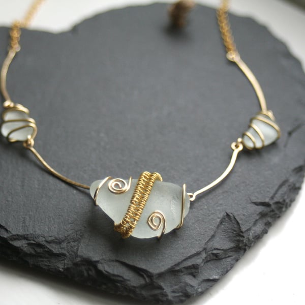 Wire wrapped sea glass necklace