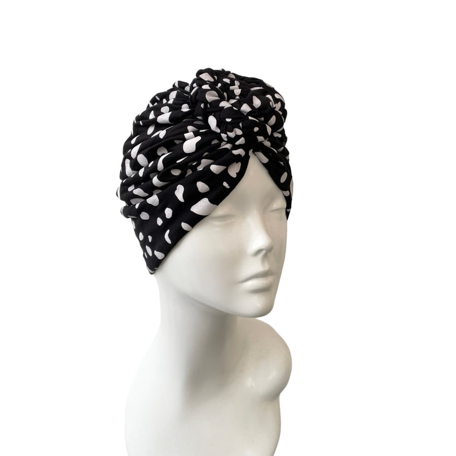 Black Droplet Print Chain Knot Turban for Women Handmade Stretchy Hair Turban 