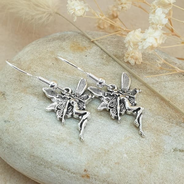 silver plated art nouveau style fairy nymph style earrings