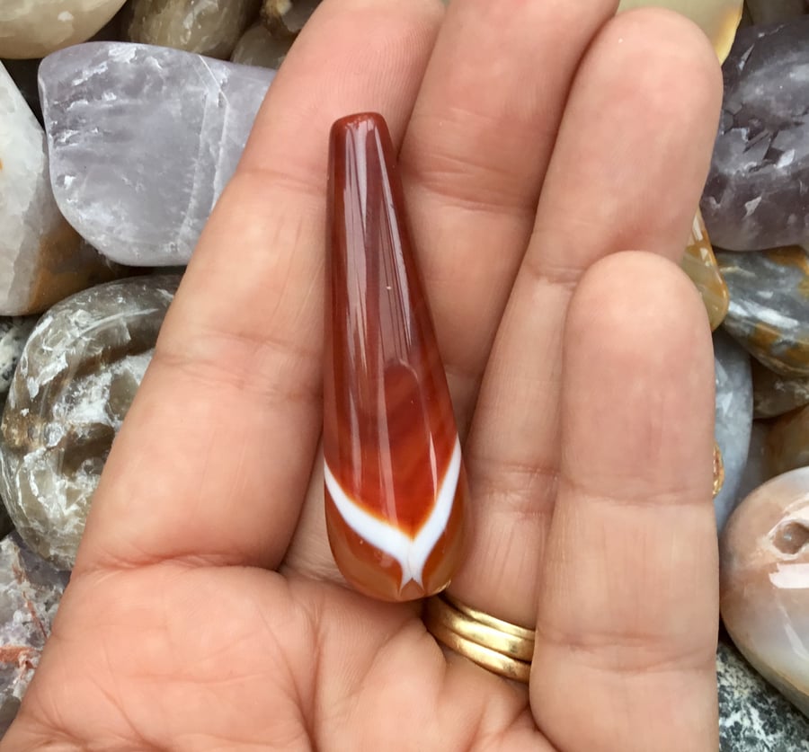 Pretty Orange Banded Agate Gemstone Cylindrical Drop Bead for Jewellery Designer