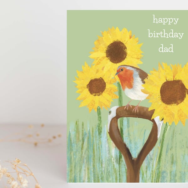 Dad birthday card robin and sunflowers