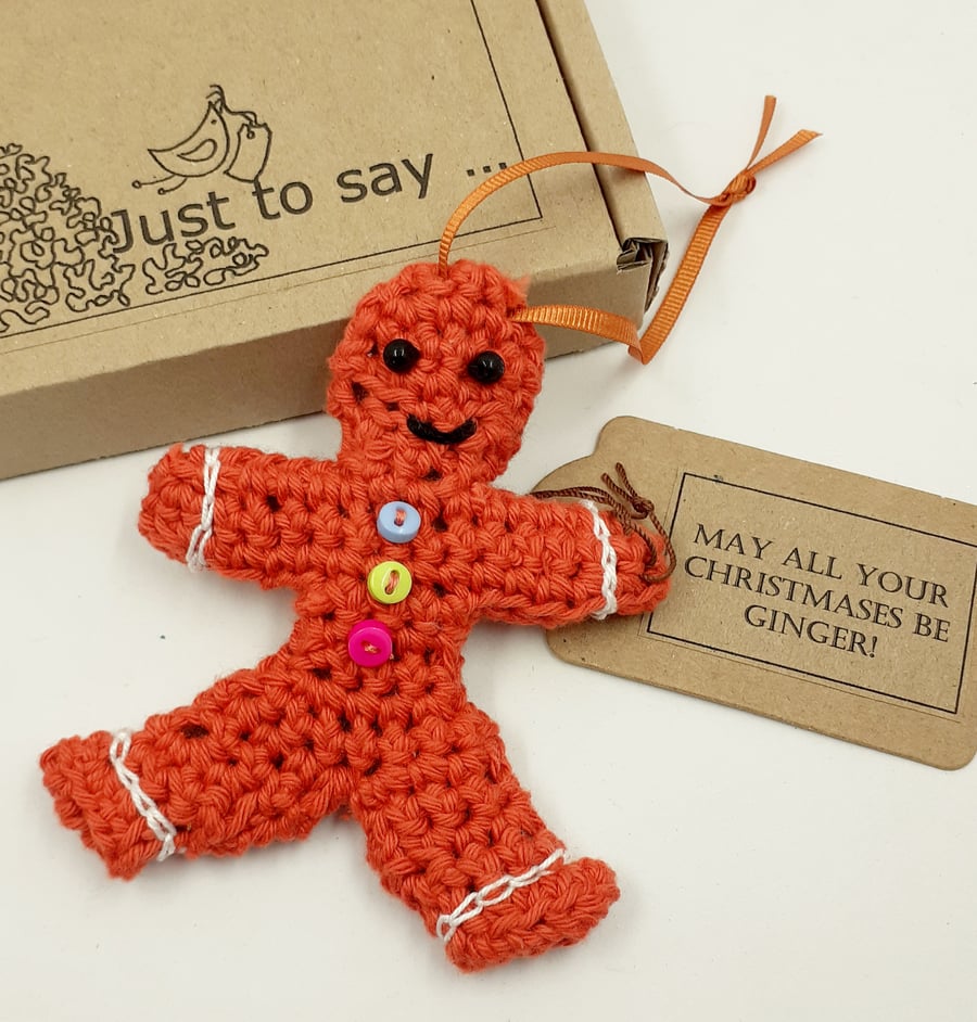 Crochet Gingerbread Man Tree Decoration - Alternative  to a Card 