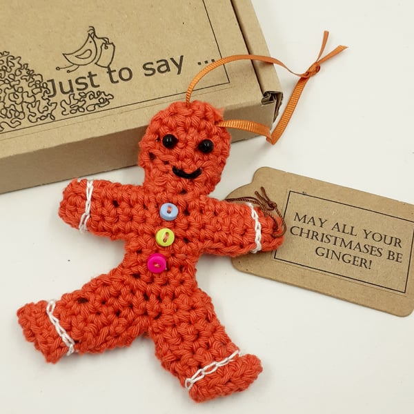 Crochet Gingerbread Man Tree Decoration - Alternative  to a Card 