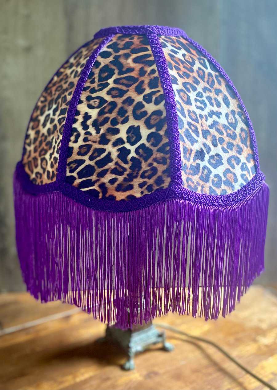 Leopard print traditional velvet lampshade - 12” dome
