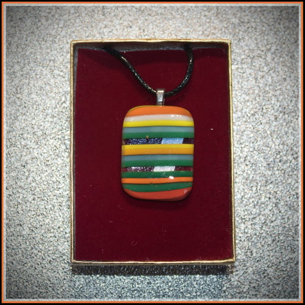 Multi-coloured Striped Glass Pendant Necklace - 1049