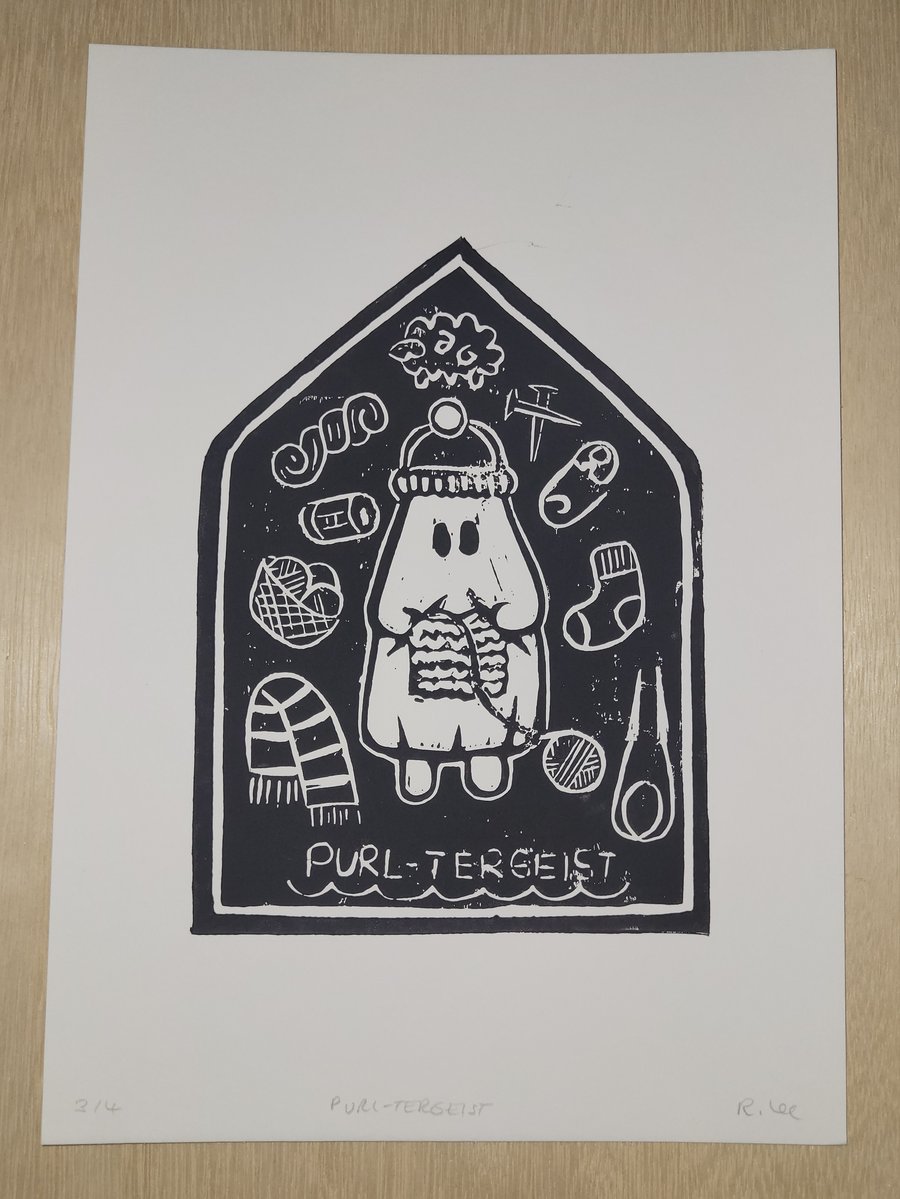 Purl-tergeist Ghost A4 Lino Print 