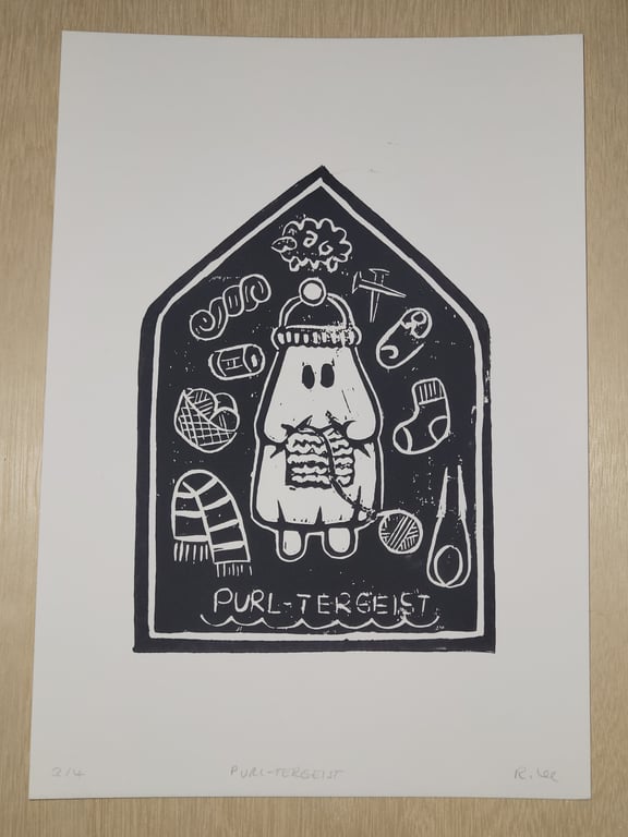 Purl-tergeist Ghost A4 Lino Print 