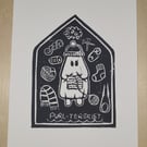 Purl-tergeist Ghost A4 Lino Print 