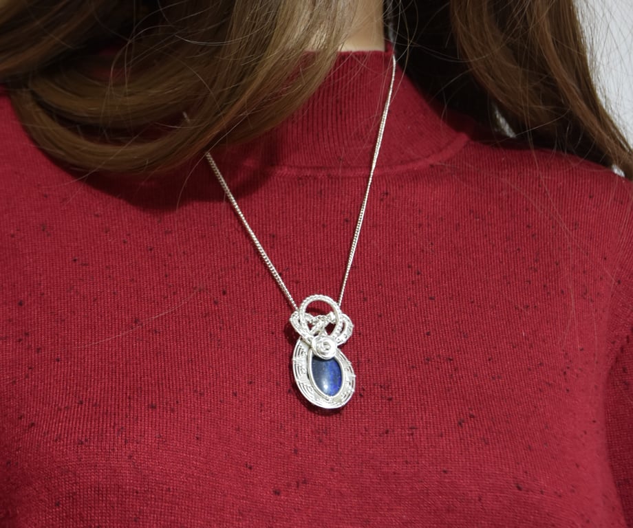 Pendant - lapis lazuli wire wrapped pendant