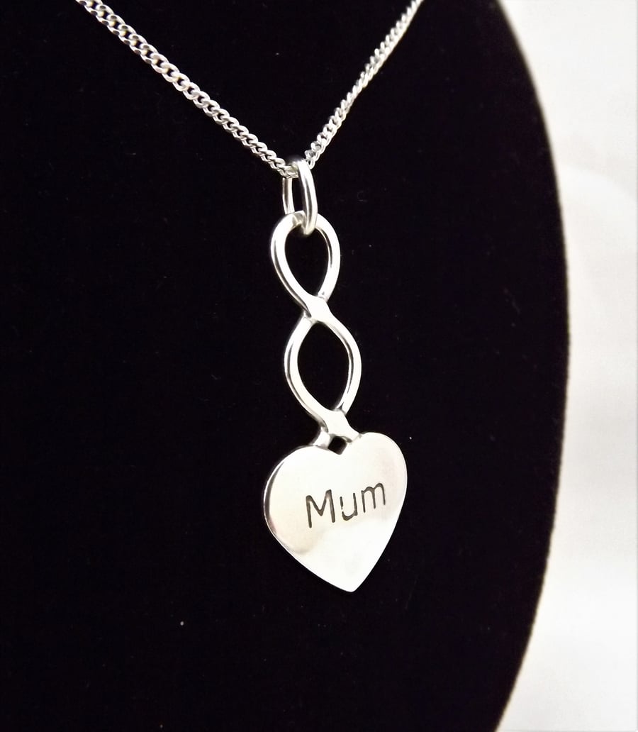 Large Mum Heart Pendant, Silver Celtic Necklace, Handmade Welsh Jewellery