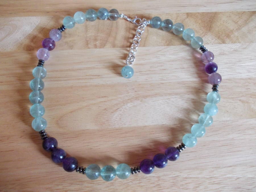 Fluorite and haematite necklace