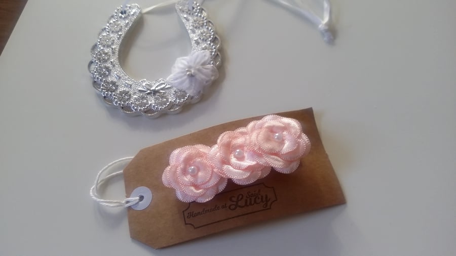 Peach flower hair clip bride or bridesmaid