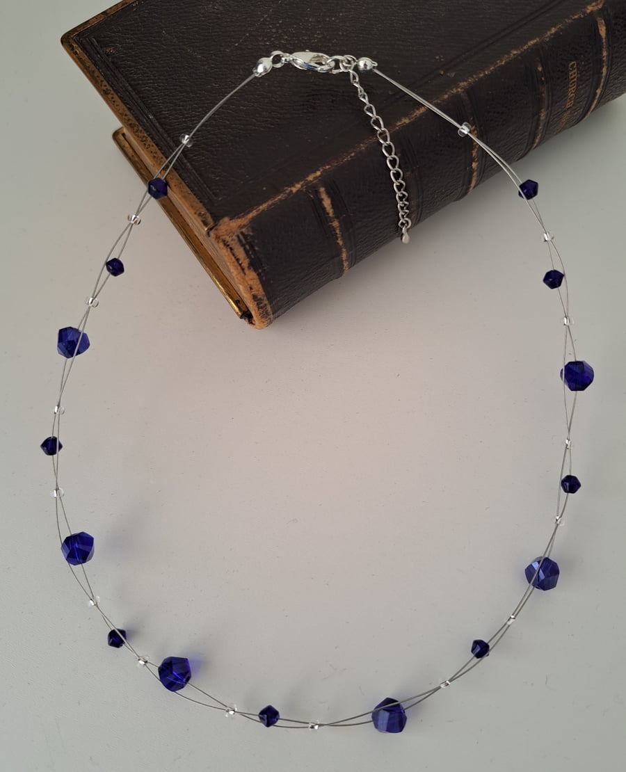 Midnight Blue Floating Bead Necklace