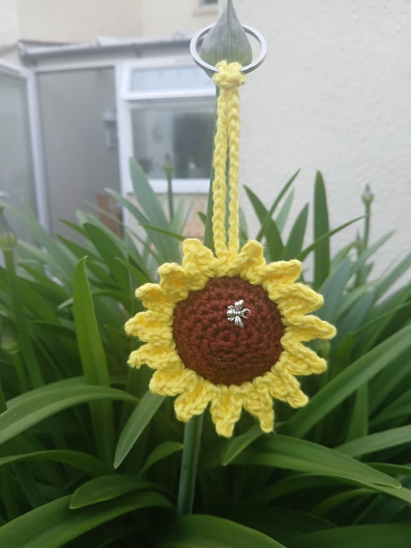 Crochet sunflower keyring  bag charm 