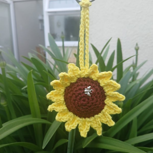 Crochet sunflower keyring  bag charm 