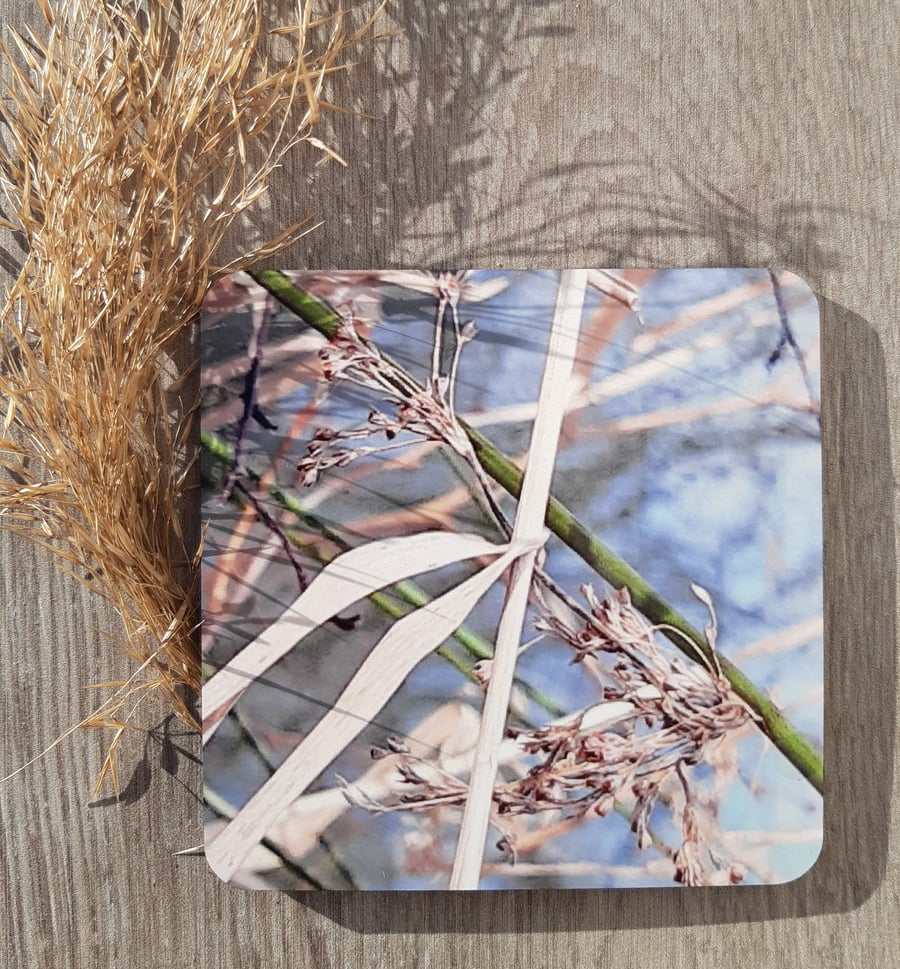Coaster set - 2 mdf coasters - tableware - wild grass print.