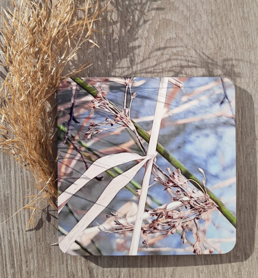 Coaster set - 2 mdf coasters - wild grass print.