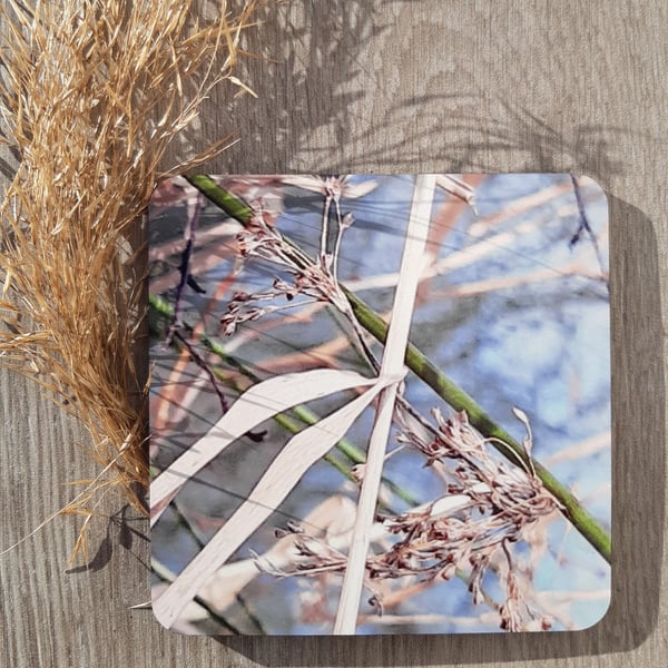 Coaster set - 2 mdf coasters - tableware - wild grass print.