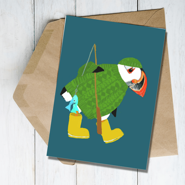 Puffin cards Puffins in fishing jumpers