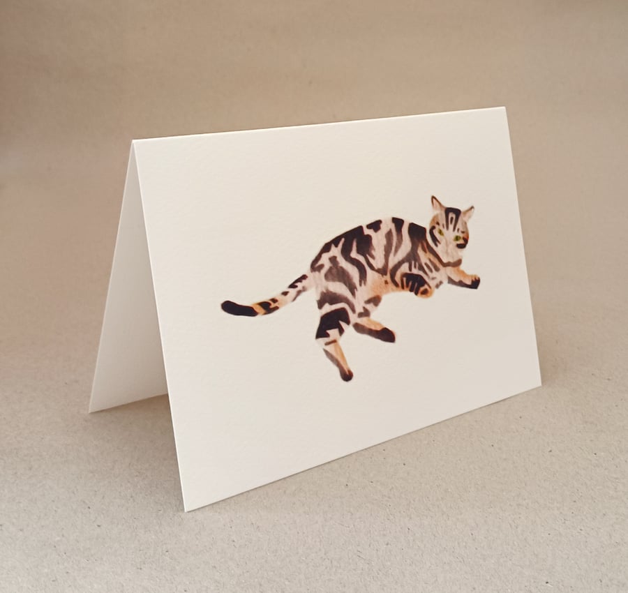Tabby Cat hand handmade card of a cat called Seamus