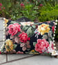 Vintage Rose Barkcloth rectangular cushion cover with pompom trim - Image 5