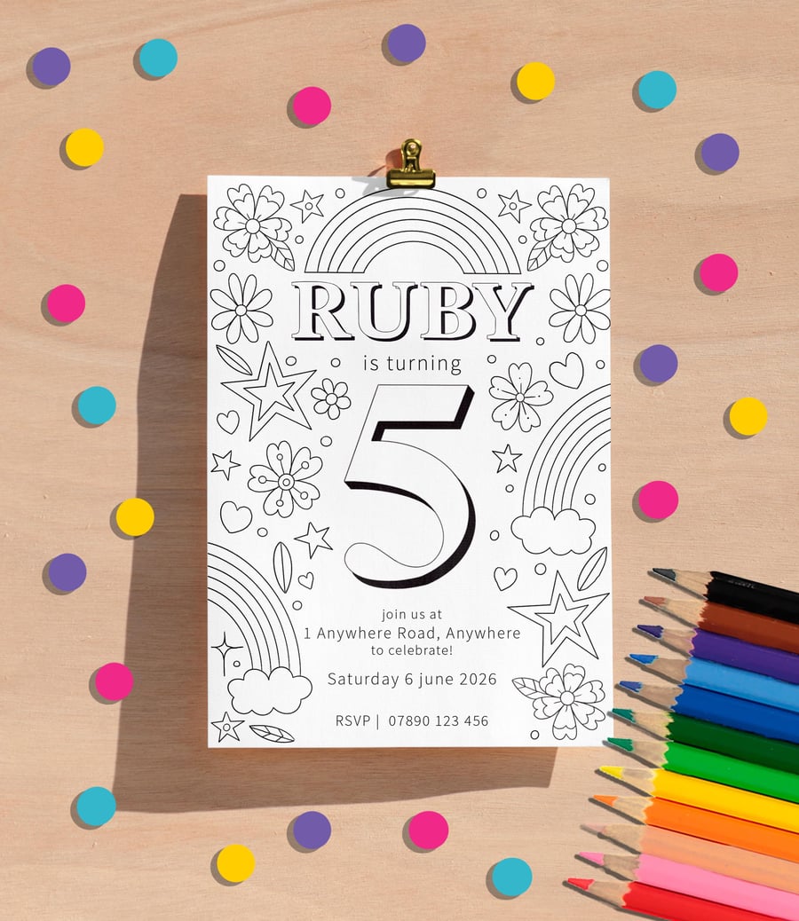 Personalised Kids Colouring Party Invitations (Digital File)