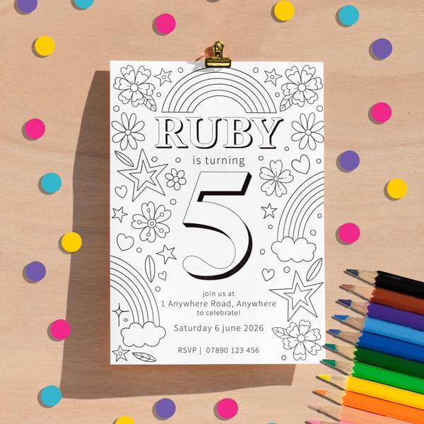 Personalised Kids Colouring Party Invitations (Digital File)