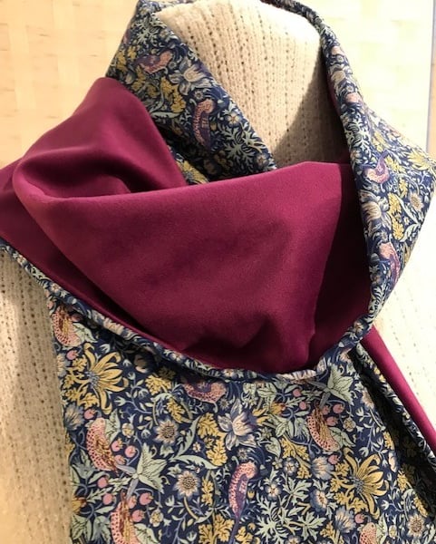 Liberty of London Print Long Scarf.Cotton Tana Lawn and Velvet  