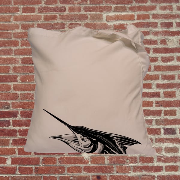 Swordfish tote bag, from the deep aquatic sea creatures design