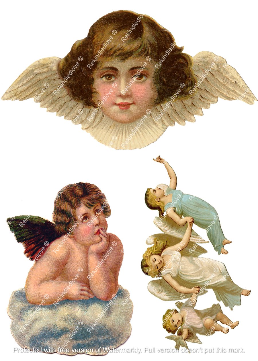 Set of 3 Vintage Christmas Winged Cherub Stickers for Gifts, Tags & Journals