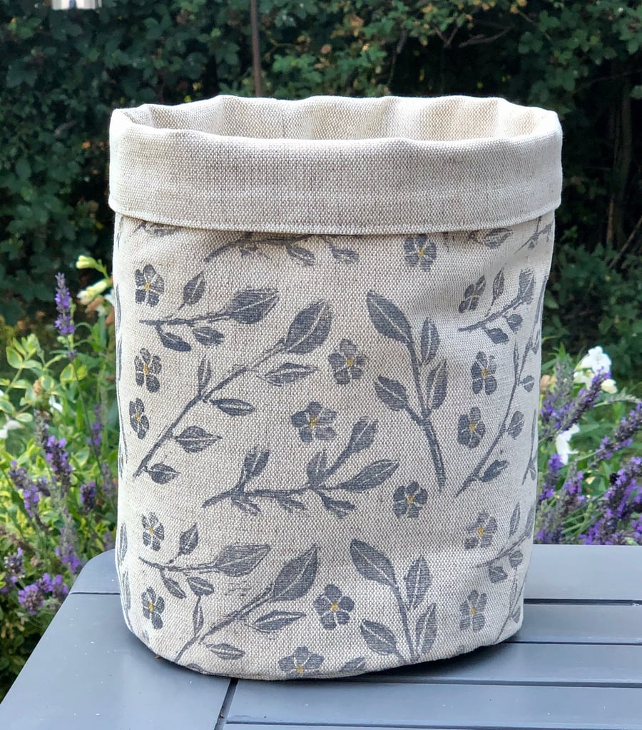 Hand Printed Linen Storage Pot-Trailing Jasmine