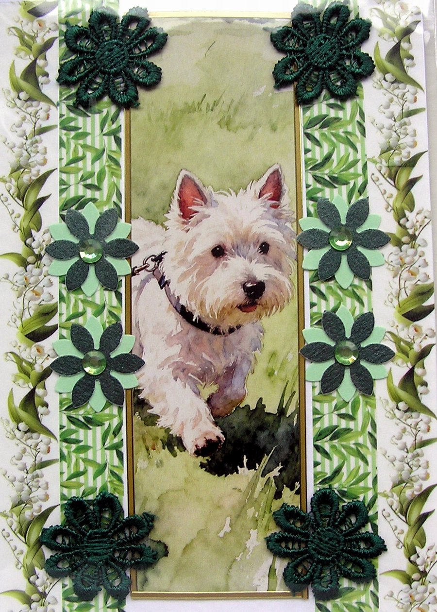 West Highland Terrier Dog - Hand Crafted Decoupage Greeting Card - Blank (3309)
