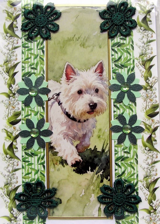 West Highland Terrier Dog - Hand Crafted Decoupage Greeting Card - Blank (3309)