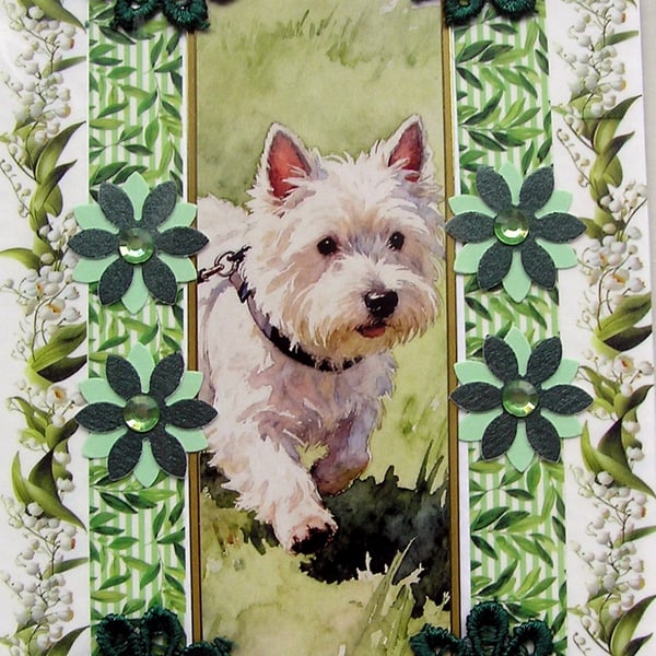 West Highland Terrier Dog - Hand Crafted Decoupage Greeting Card - Blank (3309)