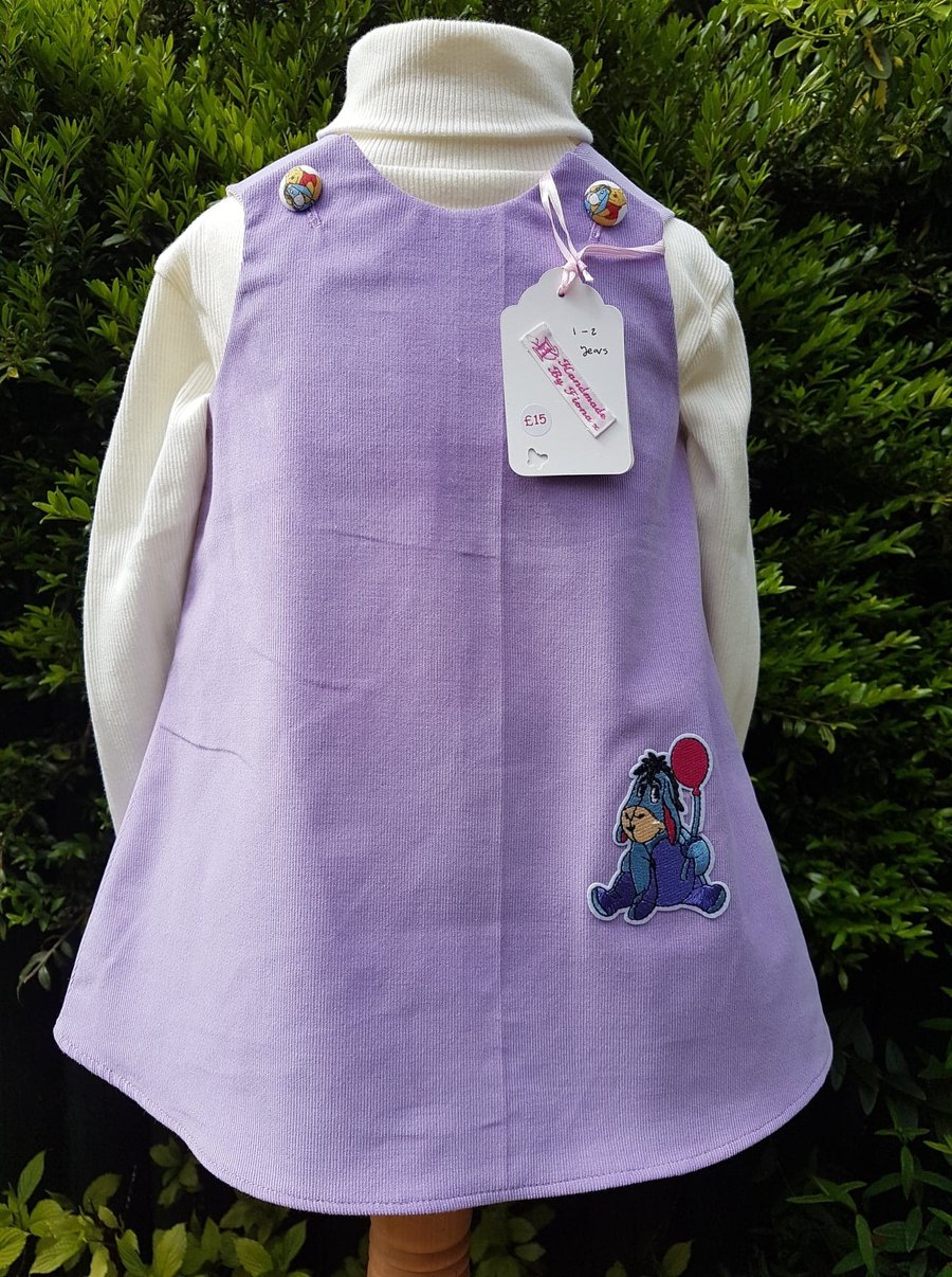 Age: 1-2y. Lilac baby needlecord pinafore dress. 