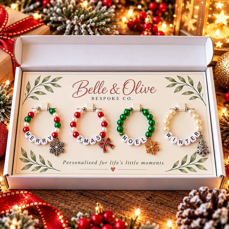 Handmade Christmas Wine Glass Charms - Festive Beaded Drink Markers (Set of 4)