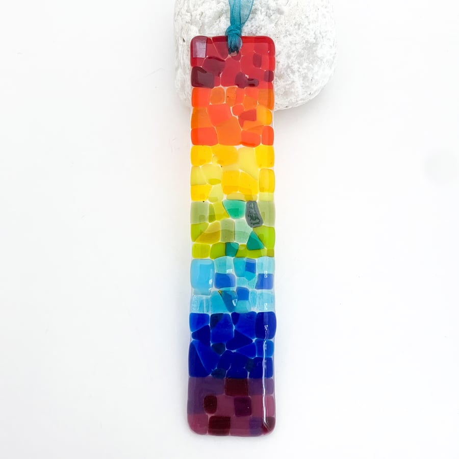 Seconds Sale - Fused Glass Rainbow Stick Hanging - Handmade Glass Suncatcher
