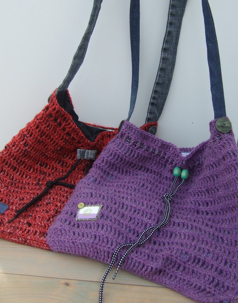 Cross Body Bag, Large Crocheted Bag 