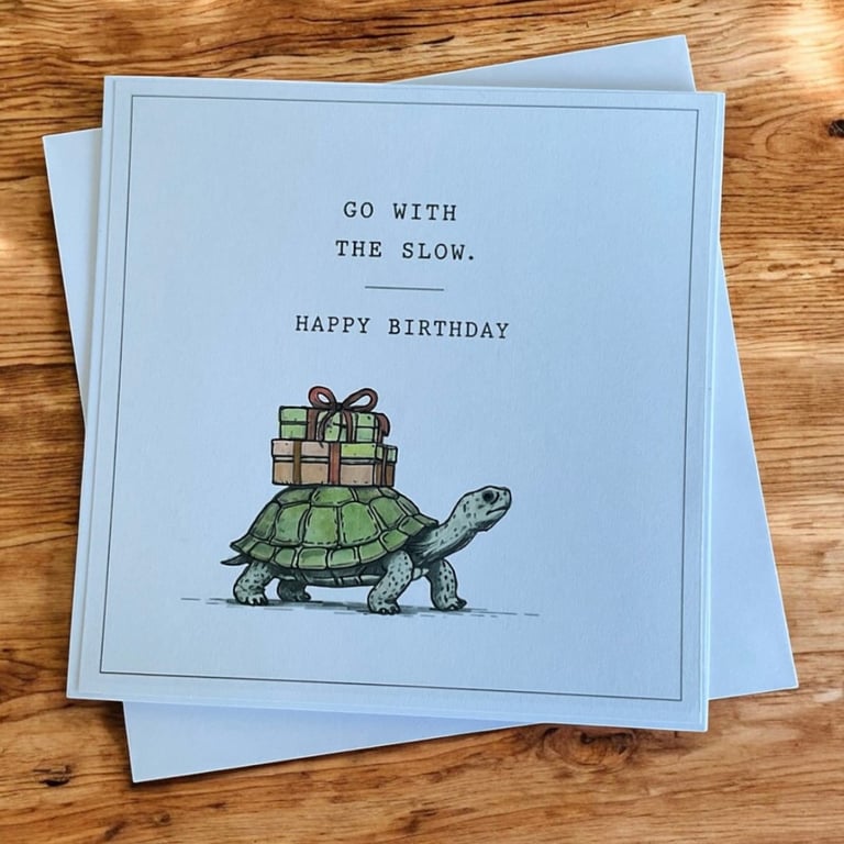 Funny Tortoise Birthday Card. Handmade Humorous Birthday Card. Quirky Card.