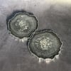 Resin Geode Style Set of 2 Coasters in Black and Silver with Silver Leaf