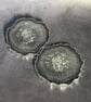Resin Geode Style Set of 2 Coasters in Black and Silver with Silver Leaf