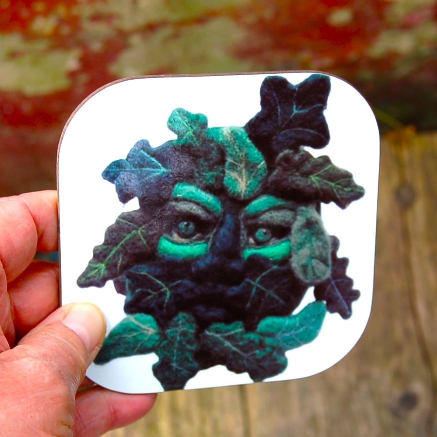 Green Man drinks coaster - taken from my colourful artwork