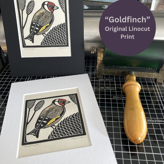 Linocut Print - Goldfinch - Bird Print - Original Lino Print  - Handprinted
