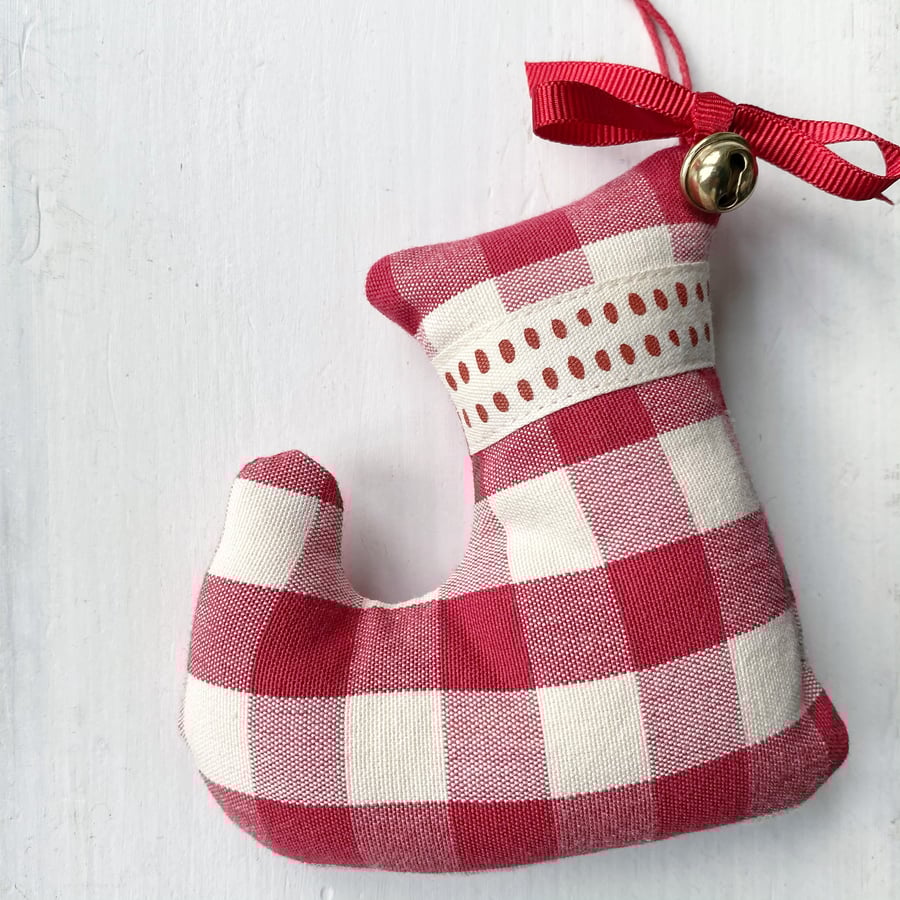 SALE - CHRISTMAS STOCKING DECORATION -  red checks