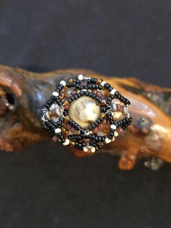 Brown and White Tree Agate Adjustable Statement Ring