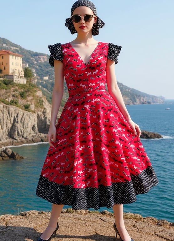 Ava 1950s Vintage retro rockabilly circle dress Scottie Dog print sizes 14-26 