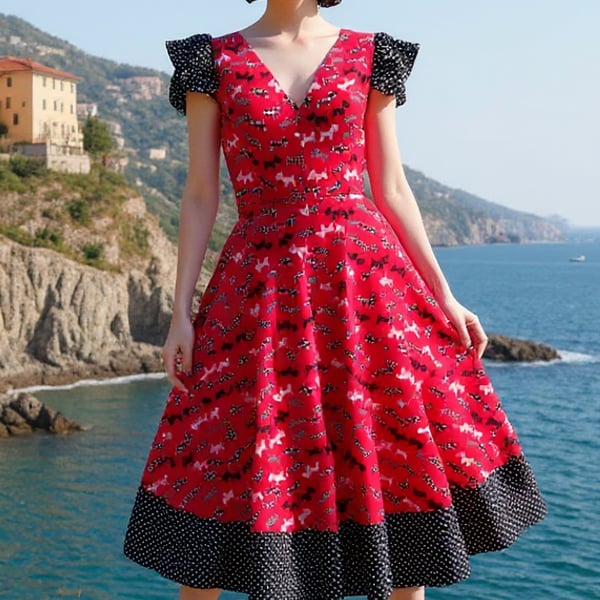 Ava 1950s Vintage retro rockabilly circle dress Scottie Dog print sizes 14-26 